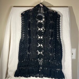Black Crochet Vest/Bathing Suit Cover Up Size Large